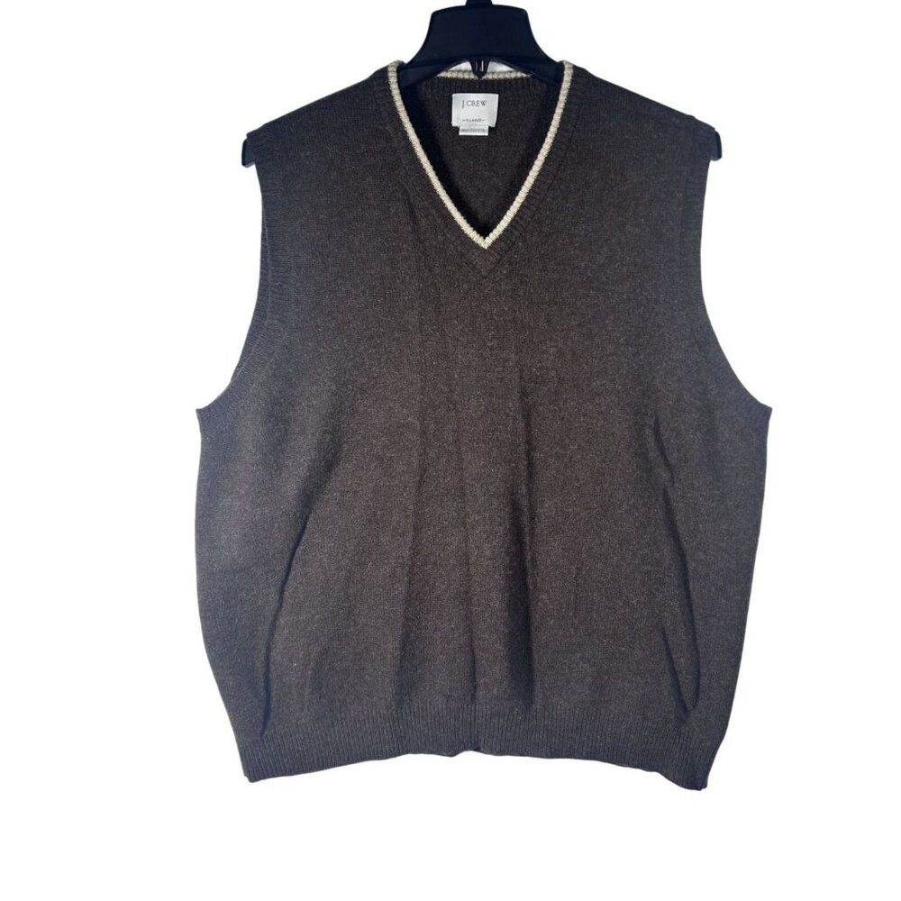 J.Crew V-Neck Sweater Vest Men XL Brown 100% Lambswool V-Neck (Flaw_Small hole)